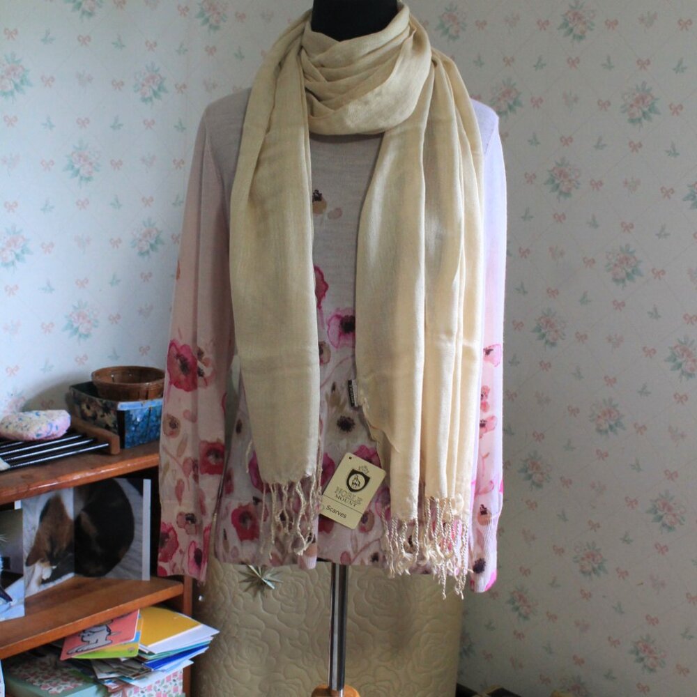 NWT Noble Mount Olive n Figs Ecru Pashmina & Matching Scarf Set